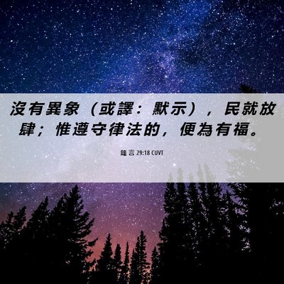 Picture 06 - 箴 言 29:18 CUVT - 沒 有 異 象 （ 或 譯 ： 默 示 ） ， - Bible Verse Picture
