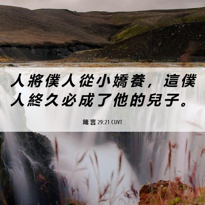 Picture 06 - 箴 言 29:21 CUVT - 人 將 僕 人 從 小 嬌 養 ， 這 僕 人 - Bible Verse Picture