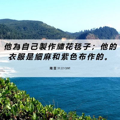 Picture 06 - 箴 言 31:22 CUVT - 他 為 自 己 製 作 繡 花 毯 子 ； 他 - Bible Verse Picture