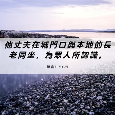 Picture 06 - 箴 言 31:23 CUVT - 他 丈 夫 在 城 門 口 與 本 地 的 長 - Bible Verse Picture