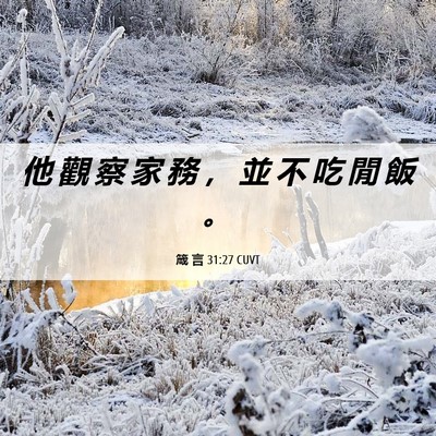Picture 06 - 箴 言 31:27 CUVT - 他 觀 察 家 務 ， 並 不 吃 閒 飯 - Bible Verse Picture