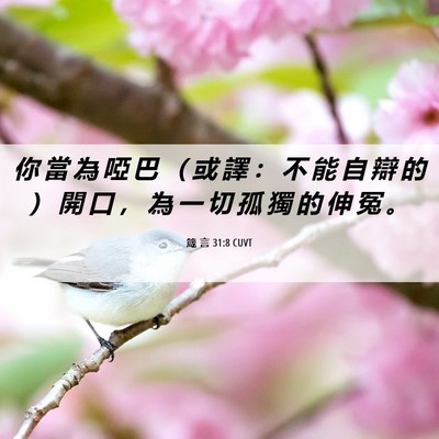 Picture 06 - 箴 言 31:8 CUVT - 你 當 為 啞 巴 （ 或 譯 ： 不 能 自 - Bible Verse Picture