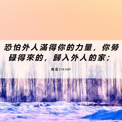 Picture 06 - 箴 言 5:10 CUVT - 恐 怕 外 人 滿 得 你 的 力 量 ， 你 - Bible Verse Picture