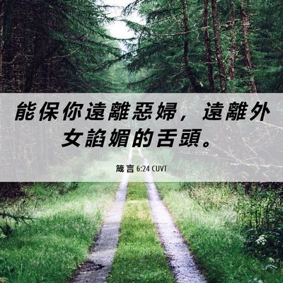 Picture 06 - 箴 言 6:24 CUVT - 能 保 你 遠 離 惡 婦 ， 遠 離 外 女 - Bible Verse Picture