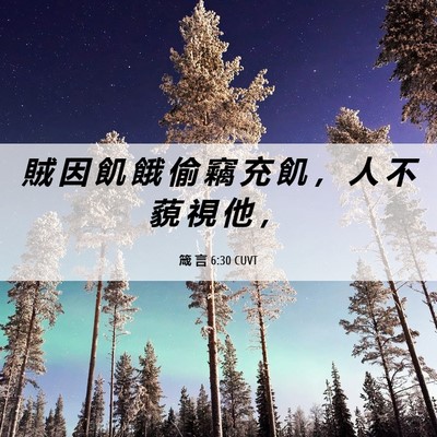 Picture 06 - 箴 言 6:30 CUVT - 賊 因 飢 餓 偷 竊 充 飢 ， 人 不 藐 - Bible Verse Picture