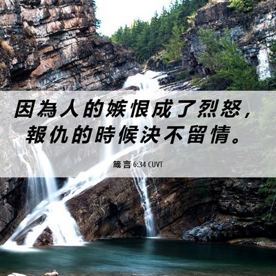 Picture 06 - 箴 言 6:34 CUVT - 因 為 人 的 嫉 恨 成 了 烈 怒 ， 報 - Bible Verse Picture