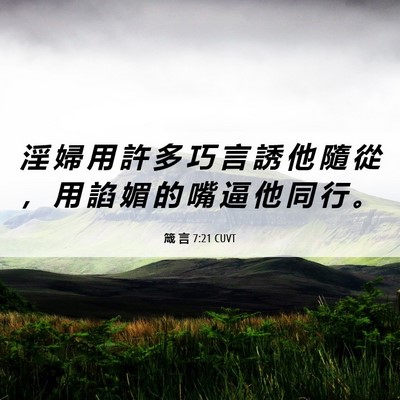 Picture 06 - 箴 言 7:21 CUVT - 淫 婦 用 許 多 巧 言 誘 他 隨 從 ， - Bible Verse Picture
