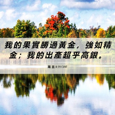 Picture 06 - 箴 言 8:19 CUVT - 我 的 果 實 勝 過 黃 金 ， 強 如 精 - Bible Verse Picture