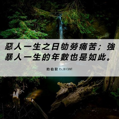 Picture 06 - 約 伯 記 15:20 CUVT - 惡 人 一 生 之 日 劬 勞 痛 苦 ； 強 - Bible Verse Picture