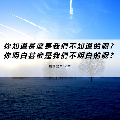 Picture 06 - 約 伯 記 15:9 CUVT - 你 知 道 甚 麼 是 我 們 不 知 道 的 - Bible Verse Picture