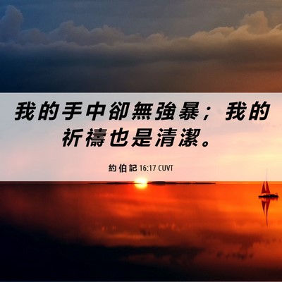Picture 06 - 約 伯 記 16:17 CUVT - 我 的 手 中 卻 無 強 暴 ； 我 的 祈 - Bible Verse Picture