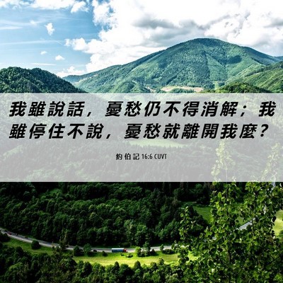 Picture 06 - 約 伯 記 16:6 CUVT - 我 雖 說 話 ， 憂 愁 仍 不 得 消 解 - Bible Verse Picture