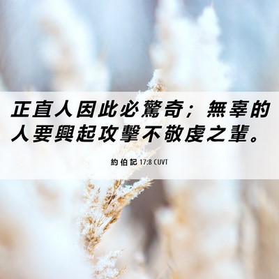 Picture 06 - 約 伯 記 17:8 CUVT - 正 直 人 因 此 必 驚 奇 ； 無 辜 的 - Bible Verse Picture