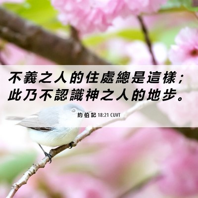 Picture 06 - 約 伯 記 18:21 CUVT - 不 義 之 人 的 住 處 總 是 這 樣 ； - Bible Verse Picture