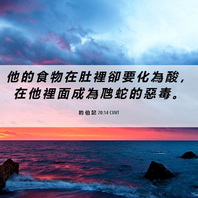 Picture 06 - 約 伯 記 20:14 CUVT - 他 的 食 物 在 肚 裡 卻 要 化 為 酸 - Bible Verse Picture
