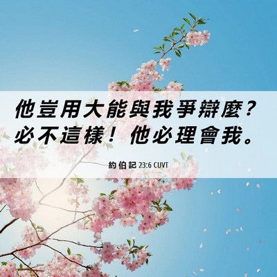 Picture 06 - 約 伯 記 23:6 CUVT - 他 豈 用 大 能 與 我 爭 辯 麼 ？ 必 - Bible Verse Picture