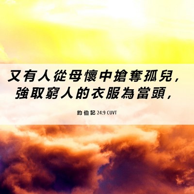 Picture 06 - 約 伯 記 24:9 CUVT - 又 有 人 從 母 懷 中 搶 奪 孤 兒 ， - Bible Verse Picture