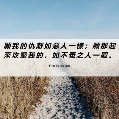 Picture 06 - 約 伯 記 27:7 CUVT - 願 我 的 仇 敵 如 惡 人 一 樣 ； 願 - Bible Verse Picture