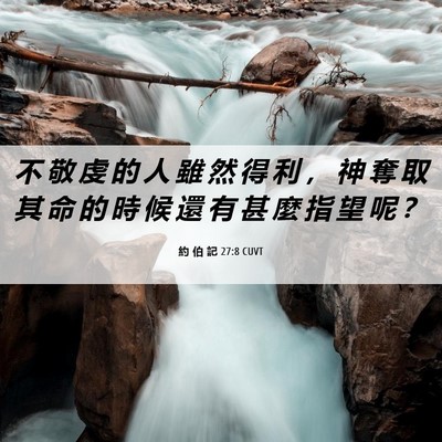 Picture 06 - 約 伯 記 27:8 CUVT - 不 敬 虔 的 人 雖 然 得 利 ， 神 奪 - Bible Verse Picture