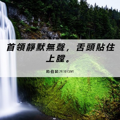 Picture 06 - 約 伯 記 29:10 CUVT - 首 領 靜 默 無 聲 ， 舌 頭 貼 住 上 - Bible Verse Picture