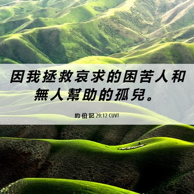 Picture 06 - 約 伯 記 29:12 CUVT - 因 我 拯 救 哀 求 的 困 苦 人 和 無 - Bible Verse Picture