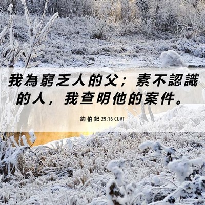 Picture 06 - 約 伯 記 29:16 CUVT - 我 為 窮 乏 人 的 父 ； 素 不 認 識 - Bible Verse Picture