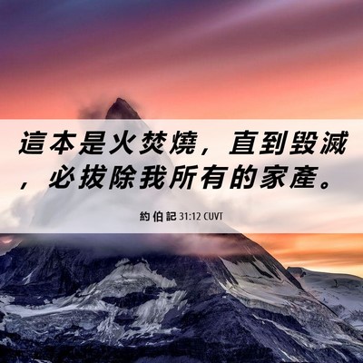 Picture 06 - 約 伯 記 31:12 CUVT - 這 本 是 火 焚 燒 ， 直 到 毀 滅 ， - Bible Verse Picture