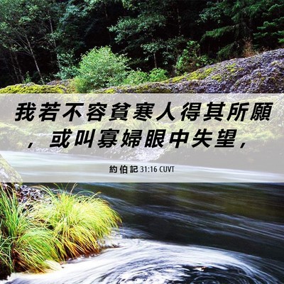 Picture 06 - 約 伯 記 31:16 CUVT - 我 若 不 容 貧 寒 人 得 其 所 願 ， - Bible Verse Picture