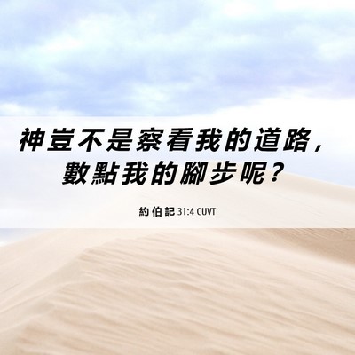 Picture 06 - 約 伯 記 31:4 CUVT - 神 豈 不 是 察 看 我 的 道 路 ， 數 - Bible Verse Picture