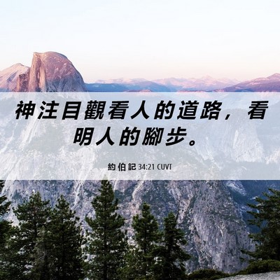 Picture 06 - 約 伯 記 34:21 CUVT - 神 注 目 觀 看 人 的 道 路 ， 看 明 - Bible Verse Picture