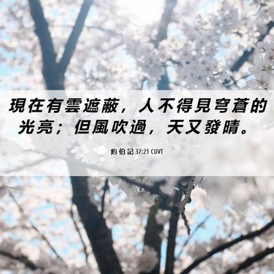 Picture 06 - 約 伯 記 37:21 CUVT - 現 在 有 雲 遮 蔽 ， 人 不 得 見 穹 - Bible Verse Picture