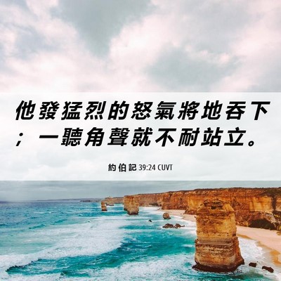 Picture 06 - 約 伯 記 39:24 CUVT - 他 發 猛 烈 的 怒 氣 將 地 吞 下 ； - Bible Verse Picture