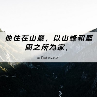 Picture 06 - 約 伯 記 39:28 CUVT - 他 住 在 山 巖 ， 以 山 峰 和 堅 固 - Bible Verse Picture