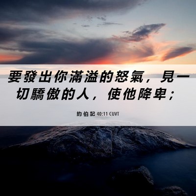 Picture 06 - 約 伯 記 40:11 CUVT - 要 發 出 你 滿 溢 的 怒 氣 ， 見 一 - Bible Verse Picture