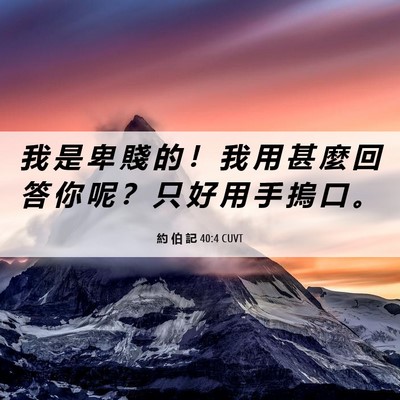 Picture 06 - 約 伯 記 40:4 CUVT - 我 是 卑 賤 的 ！ 我 用 甚 麼 回 答 - Bible Verse Picture