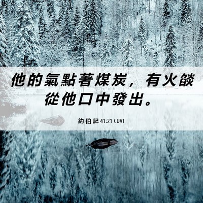 Picture 06 - 約 伯 記 41:21 CUVT - 他 的 氣 點 著 煤 炭 ， 有 火 燄 從 - Bible Verse Picture