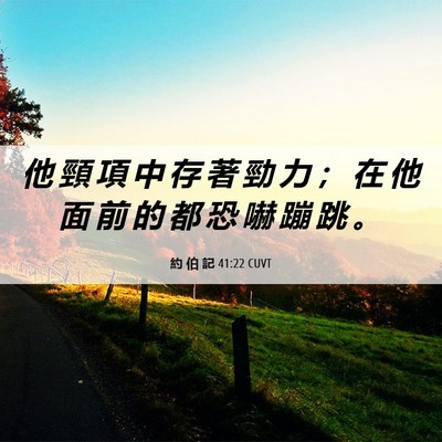 Picture 06 - 約 伯 記 41:22 CUVT - 他 頸 項 中 存 著 勁 力 ； 在 他 面 - Bible Verse Picture