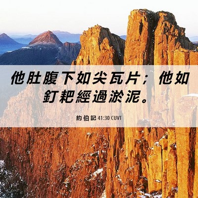 Picture 06 - 約 伯 記 41:30 CUVT - 他 肚 腹 下 如 尖 瓦 片 ； 他 如 釘 - Bible Verse Picture