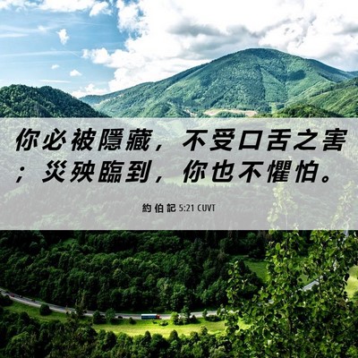Picture 06 - 約 伯 記 5:21 CUVT - 你 必 被 隱 藏 ， 不 受 口 舌 之 害 - Bible Verse Picture