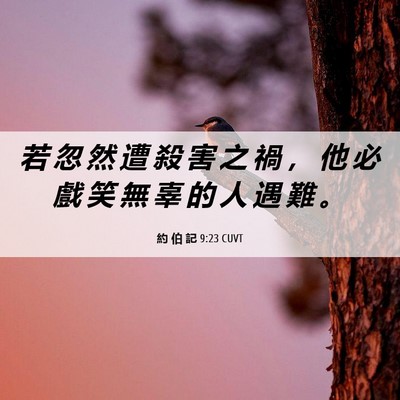 Picture 06 - 約 伯 記 9:23 CUVT - 若 忽 然 遭 殺 害 之 禍 ， 他 必 戲 - Bible Verse Picture