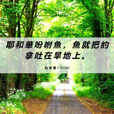 Picture 06 - 約 拿 書 2:10 CUVT - 耶 和 華 吩 咐 魚 ， 魚 就 把 約 拿 - Bible Verse Picture