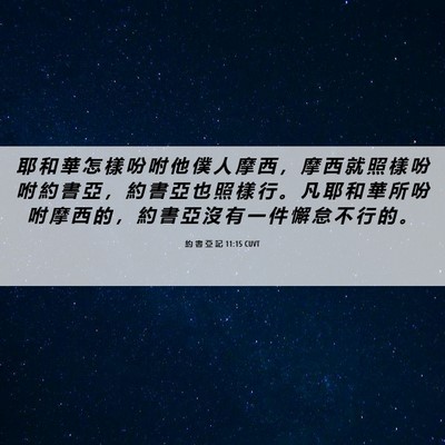Picture 06 - 約 書 亞 記 11:15 CUVT - 耶 和 華 怎 樣 吩 咐 他 僕 人 摩 西 - Bible Verse Picture