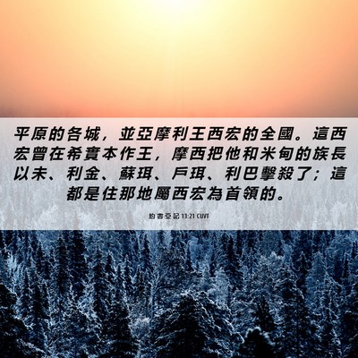 Picture 06 - 約 書 亞 記 13:21 CUVT - 平 原 的 各 城 ， 並 亞 摩 利 王 西 - Bible Verse Picture
