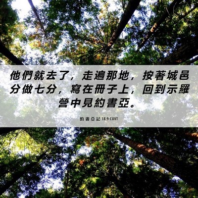Picture 06 - 約 書 亞 記 18:9 CUVT - 他 們 就 去 了 ， 走 遍 那 地 ， 按 - Bible Verse Picture