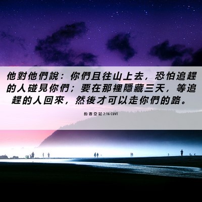 Picture 06 - 約 書 亞 記 2:16 CUVT - 他 對 他 們 說 ： 你 們 且 往 山 上 - Bible Verse Picture