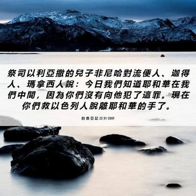 Picture 06 - 約 書 亞 記 22:31 CUVT - 祭 司 以 利 亞 撒 的 兒 子 非 尼 哈 - Bible Verse Picture