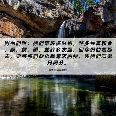 Picture 06 - 約 書 亞 記 22:8 CUVT - 對 他 們 說 ： 你 們 帶 許 多 財 物 - Bible Verse Picture