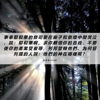 Picture 06 - 約 珥 書 2:17 CUVT - 事 奉 耶 和 華 的 祭 司 要 在 廊 子 - Bible Verse Picture