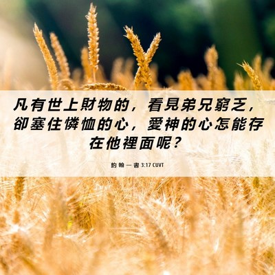 Picture 06 - 約 翰 一 書 3:17 CUVT - 凡 有 世 上 財 物 的 ， 看 見 弟 兄 - Bible Verse Picture
