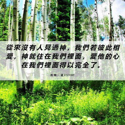 Picture 06 - 約 翰 一 書 4:12 CUVT - 從 來 沒 有 人 見 過 神 ， 我 們 若 - Bible Verse Picture
